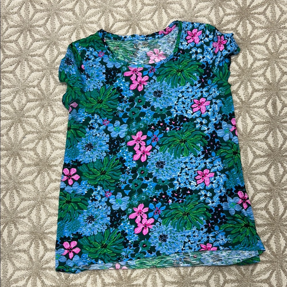 Lilly Pulitzer Tropical Blue Green Short Sleeve Tee